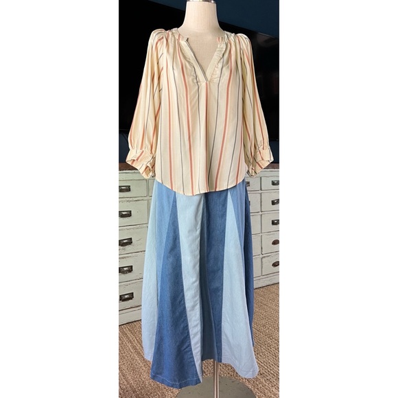 Anthropologie Maeve Striped Bubble Sleeve Blouse S - Picture 2 of 14